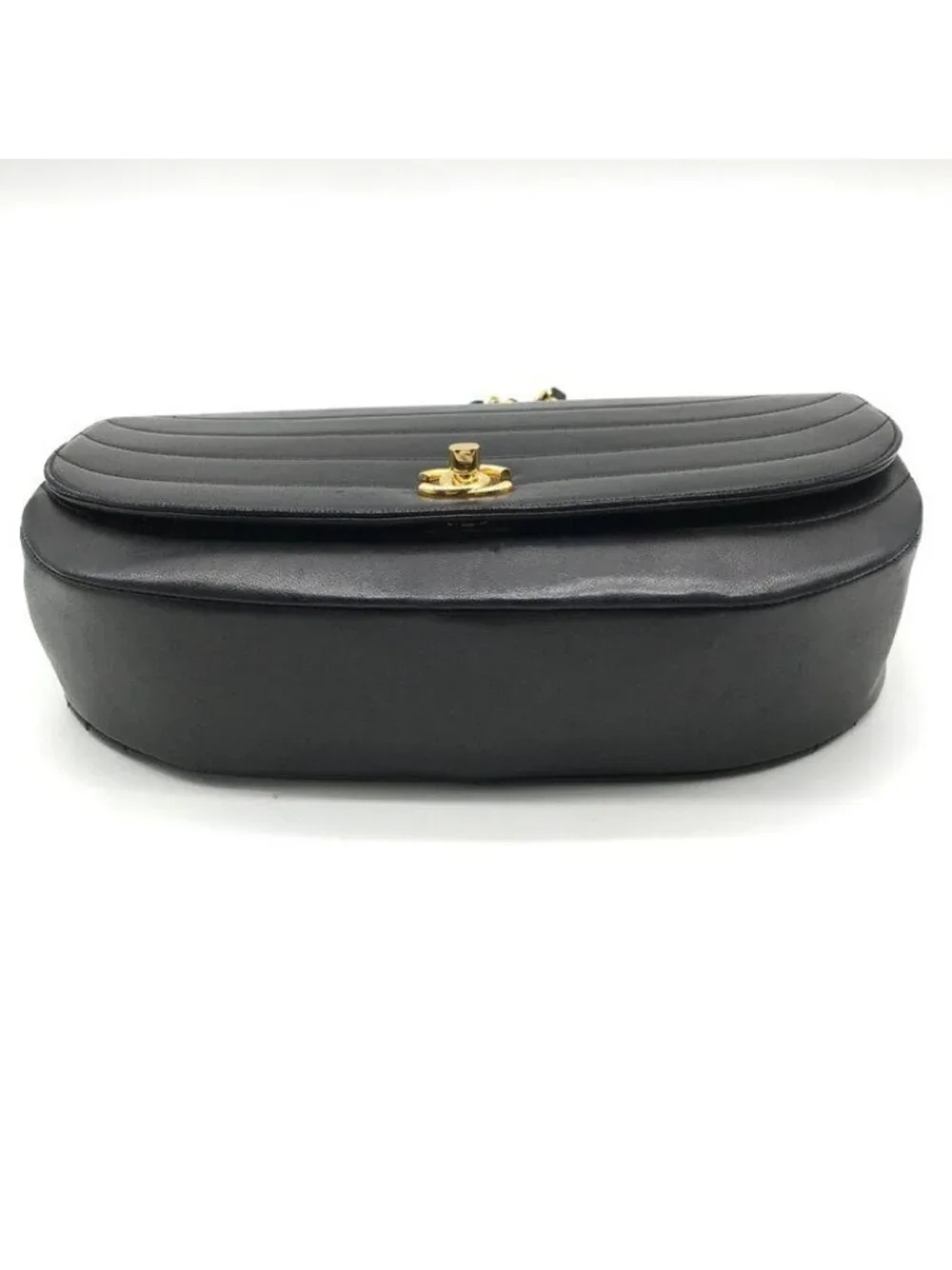 Chanel CC Logo Leather Half Moon Turnlock Chain Shoulder Bag Black